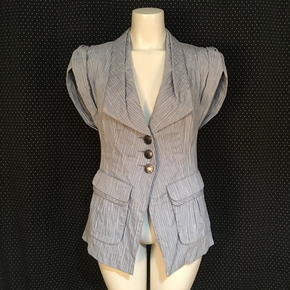 Nanette Lepore Jackets & Blazers - Nanette Lepore Gray Striped Cap Sleeve Blazer
